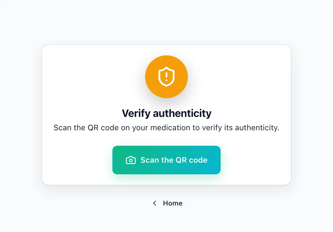 Carte publique de vérification anti-contrefaçon (interface en anglais) : « Scan the QR code »